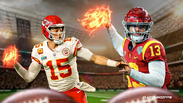 Kansas City Chiefs' quarterback Patrick Mahomes (left) and former USC Trojans' Caleb Williams (right).